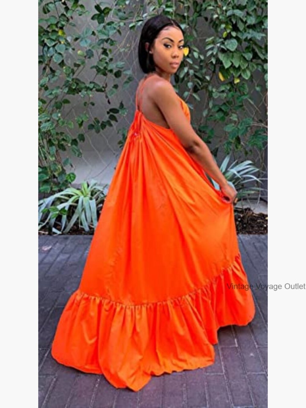 Sleeveless Ruched Ruffle Hem Maxi Swing Dress with Pockets - Picture 5 of 7
